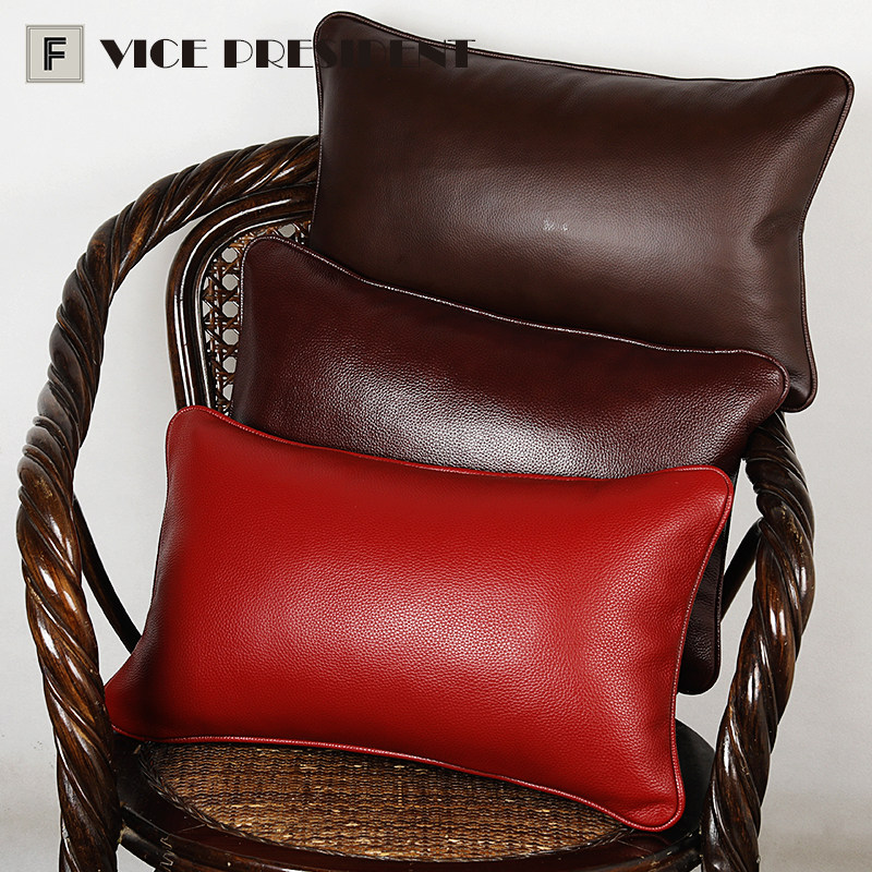 复古风头层牛皮靠垫真皮抱枕客厅办公室大黑沙发客厅车用护腰枕垫,淘宝优惠券,粉丝福利购,淘宝优惠卷