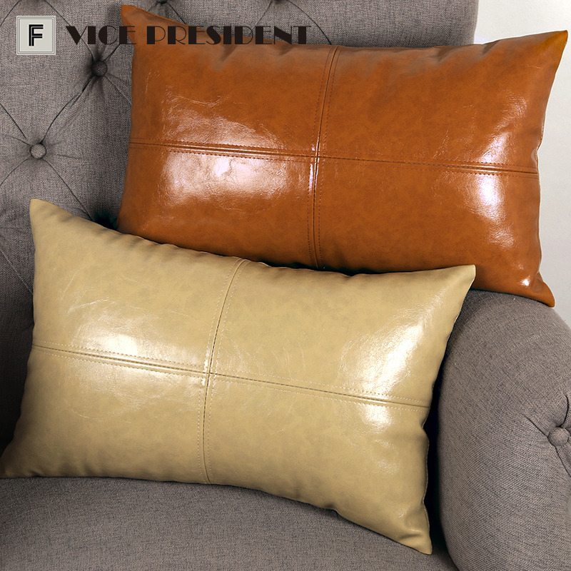 French light luxury old money medieval cream style black oil wax leather pillow cushion large sofa backrest backpack waist pillow customization