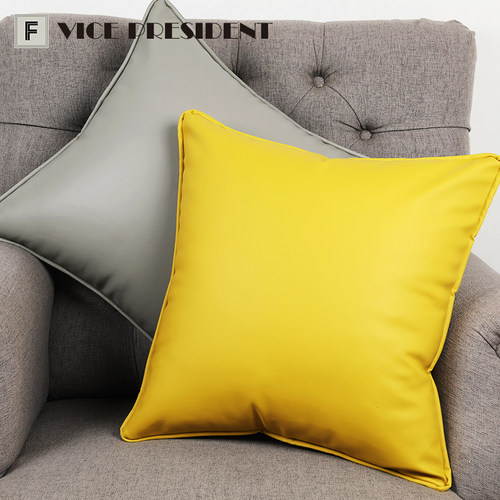 pu软牛皮抱枕腰枕靠枕复古奶油风客厅沙发靠背垫枕头大号橙色定制 - 图0