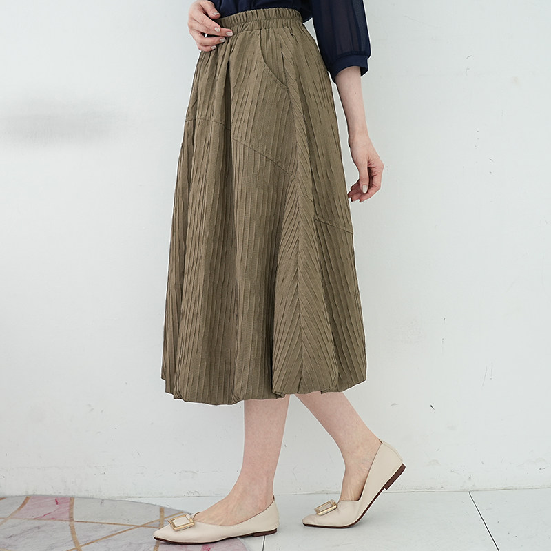 艾依琪格大码女装2025秋季半身裙气质松紧腰口袋胖mm泡泡条花苞裙,淘宝优惠券,粉丝福利购,淘宝优惠卷