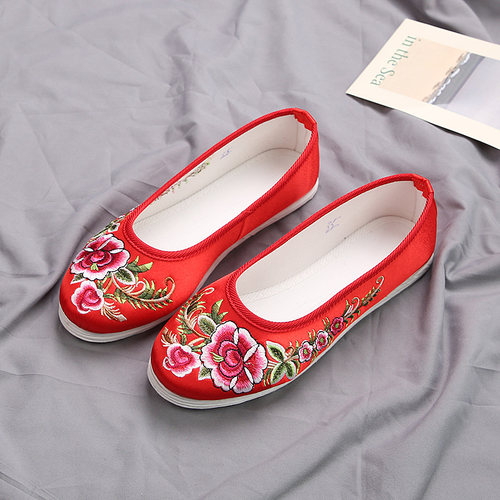 老北京手工布鞋女款单鞋绣花鞋千层布底民族风圆头舞蹈鞋子国风鞋 - 图1