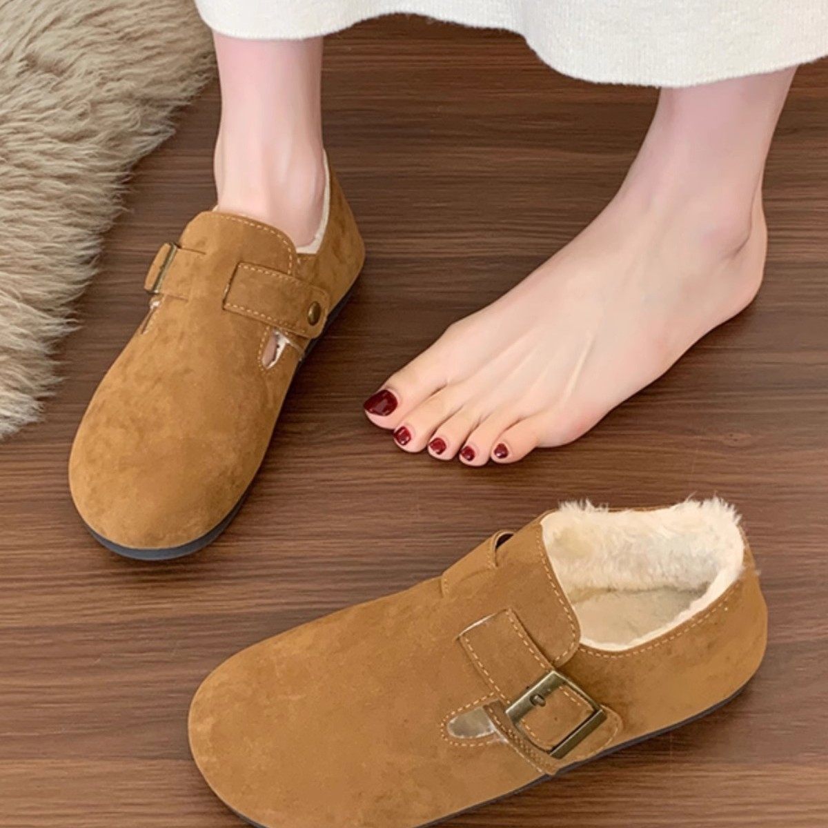勃肯鞋女冬季新款雪地鞋一脚蹬懒人平底毛毛鞋加绒棉鞋保暖鞋低跟,淘宝优惠券,粉丝福利购,淘宝优惠卷