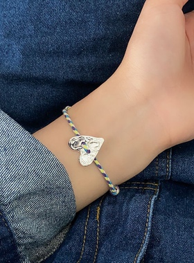 OAAS 夏日bi备手工编织～彩色绳子爱心手链纯银多巴胺细链ins风