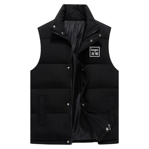 羽绒棉马甲定制印字logo图案立领加大码棉坎肩背心工作服服冬季装 - 图0