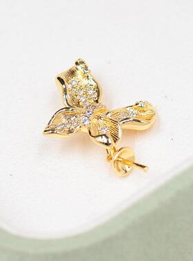 DIY珍珠配件新款铜镀金重工精致蝴蝶千金风百搭吊坠空托10-14mm