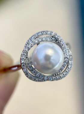 S925纯银精工鸟巢款式珍珠戒指