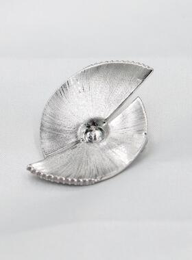 DIY配件 新中式极简拉丝几何扇形半圆胸针铜镀金别针珍珠胸花空托