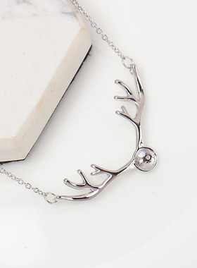 鹿角珍珠吊坠项链空托diy配件女