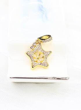 DIY珍珠配件新款铜镀金镶锆异形可爱不规则星星吊坠空托8-9mm