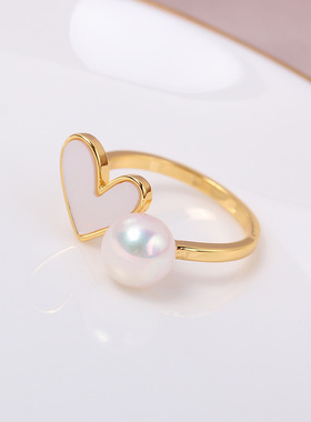 铜镀18K金爱心贝壳珍珠戒指空托