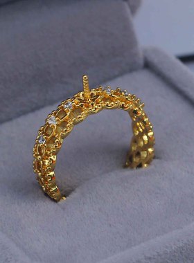 DIY珍珠配件纹理镂空戒指空托