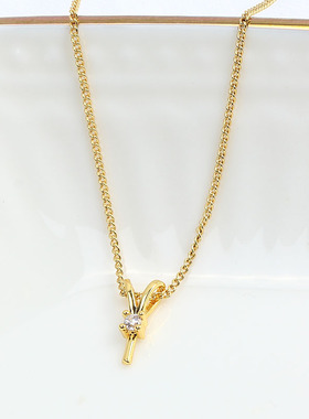 简约兔子头单钻珍珠项链吊坠