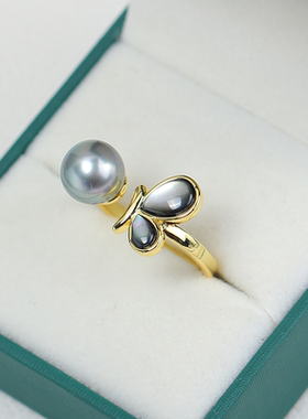 14k包金珍珠开口戒DIY配件