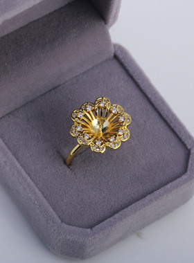 DIY珍珠配件镶锆花朵戒指空托