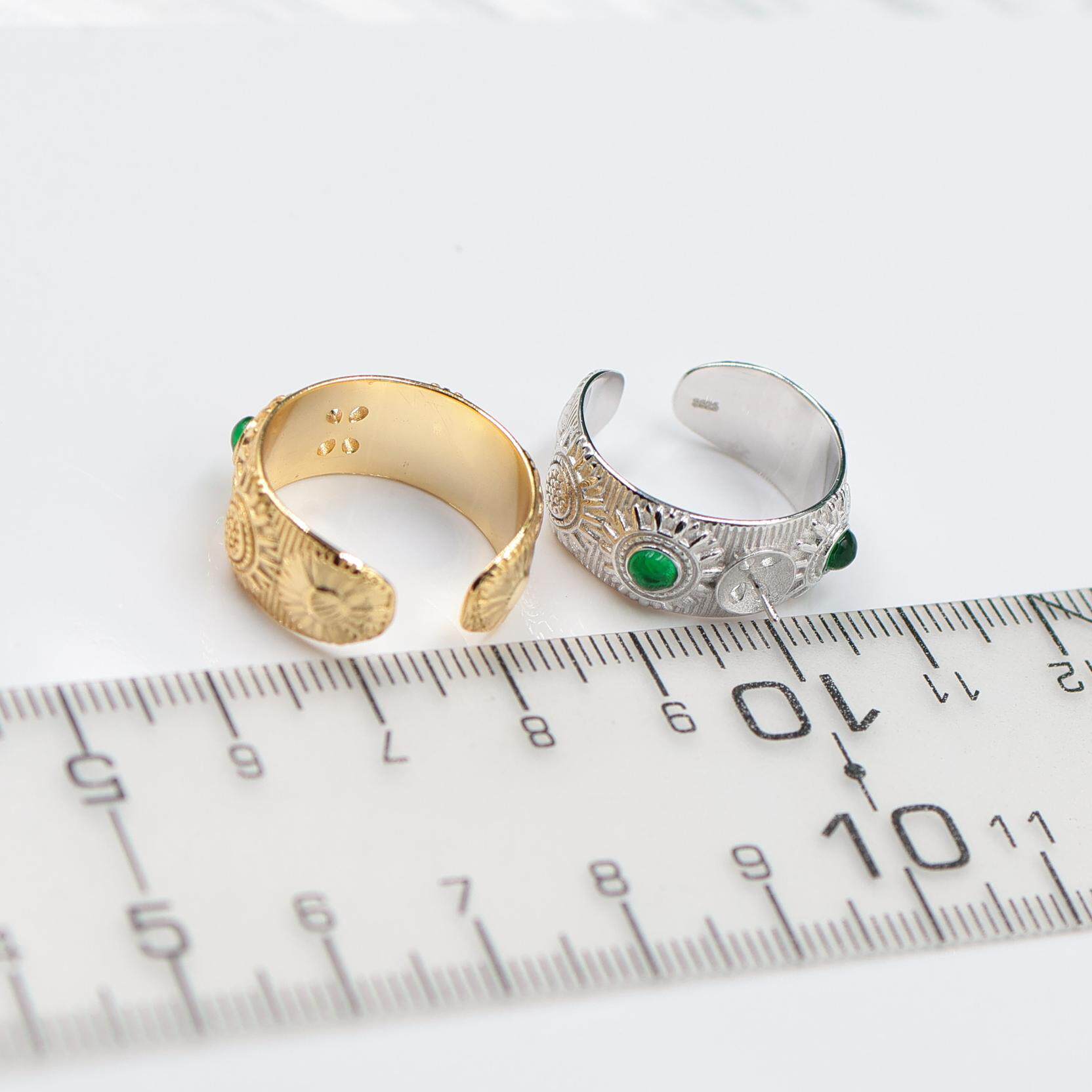 DIY Pearl Accessories New S925 Sterling Silver Light Luxury Green Zirconium Boho Style Ring Empty Holder 8-12mm