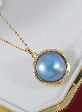 S925纯银圆圈锆石马贝珍珠吊坠