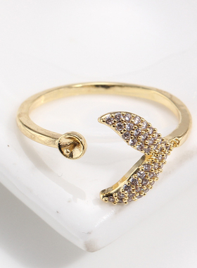 开口戒指镀真金鱼尾锆石珍珠DIY