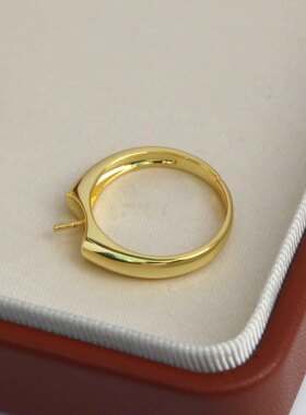 DIY珍珠配件铜镀金光面戒指空托