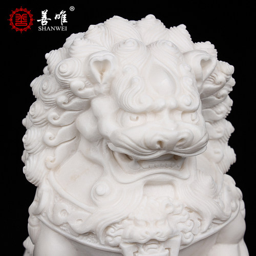 天然汉白玉大理石含球精雕小石狮子一对看门家用墓地石雕摆件 - 图2