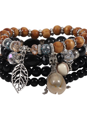 多层七彩菱形串珠贝壳配饰手环