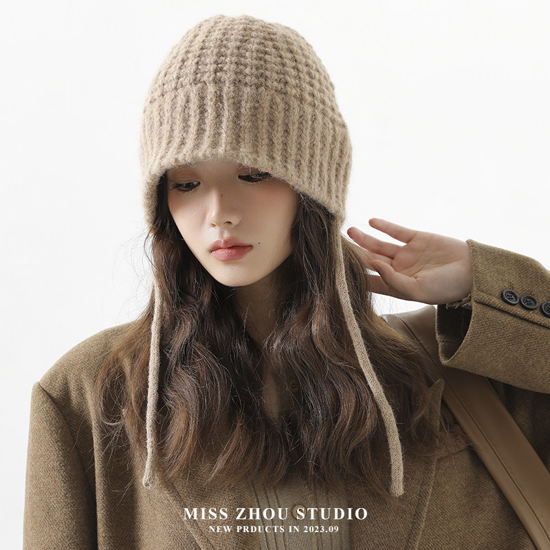 日系复古百搭针织盆帽女秋冬季2025新款保暖护耳毛线帽子显脸小潮,淘宝优惠券,粉丝福利购,淘宝优惠卷