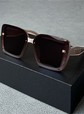 闪粉白色女士偏光太阳镜女咖啡框墨镜高级感潮流防紫外线大框显瘦