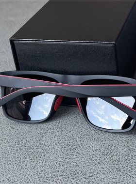 TR90男士偏光太阳镜女士轻盈结实墨镜运动休闲防滑磨砂黑色白框镜