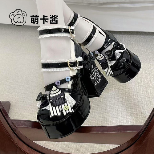 萌卡酱lolita原创设计夏日甜心厚底高跟鞋粗跟jk制服鞋lo鞋可爱 - 图3