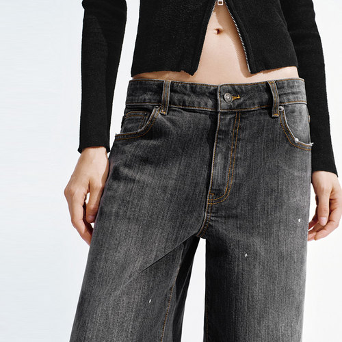 UR国内代购2025冬季女装复古泼墨阔腿水洗阔腿牛仔长裤UWJ850107 - 图1