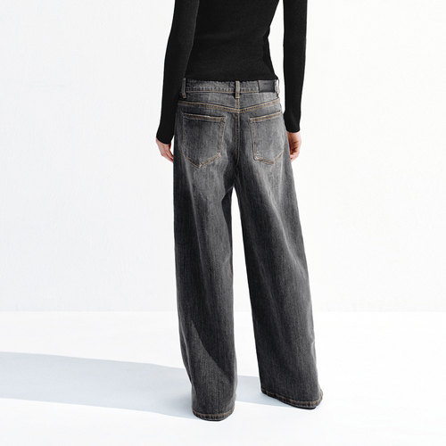 UR国内代购2025冬季女装复古泼墨阔腿水洗阔腿牛仔长裤UWJ850107 - 图0