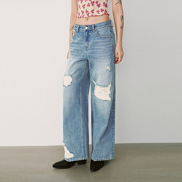 UR domestic purchasing agency 2025 spring women's clothing classic retro fashionable ripped whiskered denim trousers UYL850035