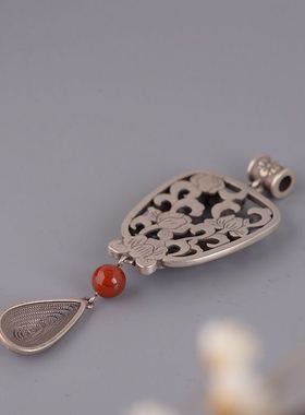 中国风925银复古女款流苏银吊坠