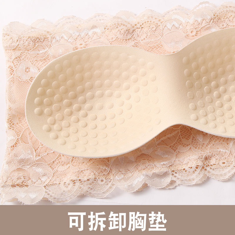 浪莎蕾丝抹胸内衣女无肩带防滑防走光带胸垫白色背心聚拢裹胸DT - 图0