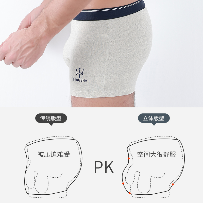 浪莎官方旗舰店浪莎男士内裤男平角裤纯棉透气青年男式四角裤春夏男生潮流短裤2