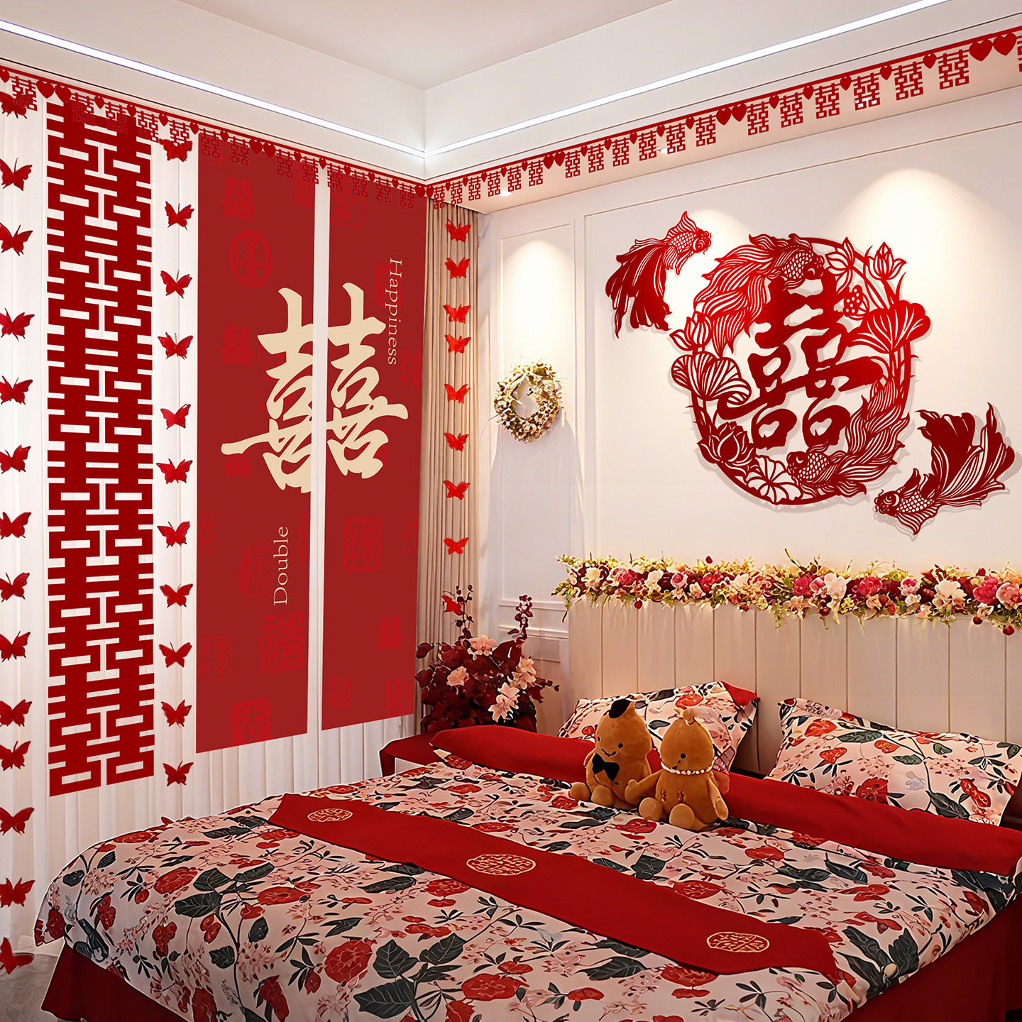 婚房布置套装结婚专用超大锦鲤喜字贴客厅卧室婚礼拍照背景墙装饰,淘宝优惠券,粉丝福利购,淘宝优惠卷