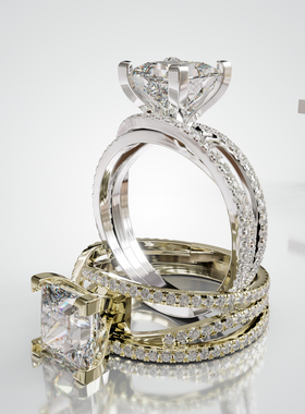 18K金公主方主石交叉分臂满圈戒轻奢小众设计感婚戒可定制食指戒