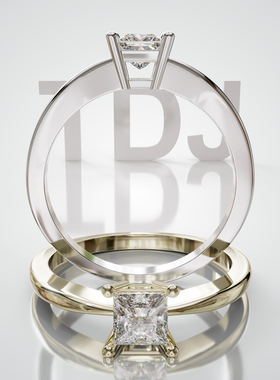 18K金公主方四爪求婚戒可定制