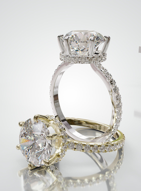 18K金圆形主石六爪镶半围戒轻奢小众设计感婚戒可定制百搭食指戒