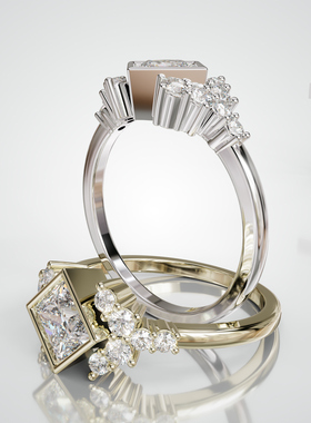 壹钻18K金公主方主石伴镶订婚戒