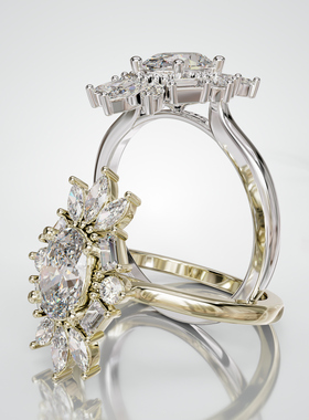 18K金星芒群镶轻奢订婚戒可定制