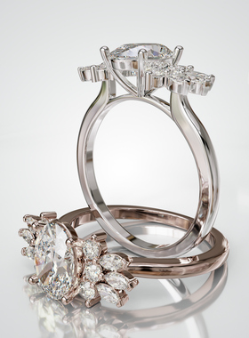 18K金轻奢椭圆主石群镶婚戒定制