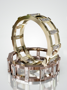 壹钻18K金长方宝石双层镂空戒指