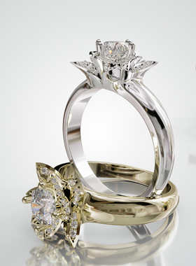 18K 金六瓣莲花镂空围镶主石戒指立体花瓣满钻轻奢女士告白可定制