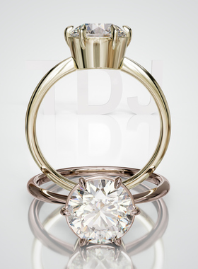 壹钻18K金六爪光面婚戒可定制