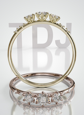 18K金轻奢小众三石婚戒可定制