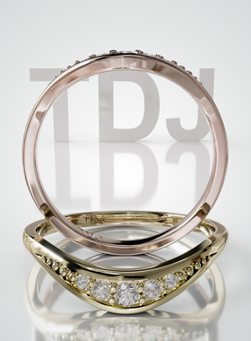 壹钻18K金轻奢波浪渐变伴镶戒指