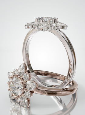 18K金轻奢圆主石群镶订婚戒可定