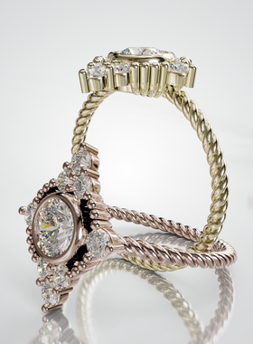 18K金轻奢复古群镶订婚戒可定制