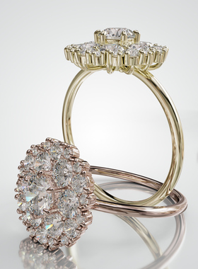 18K金圆形主石繁花群镶戒指可定制轻奢华丽订婚戒女款婚戒纪念日