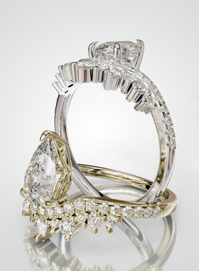 18K金水滴主石围镶满圈戒指轻奢小众设计感婚戒可定制百搭食指戒